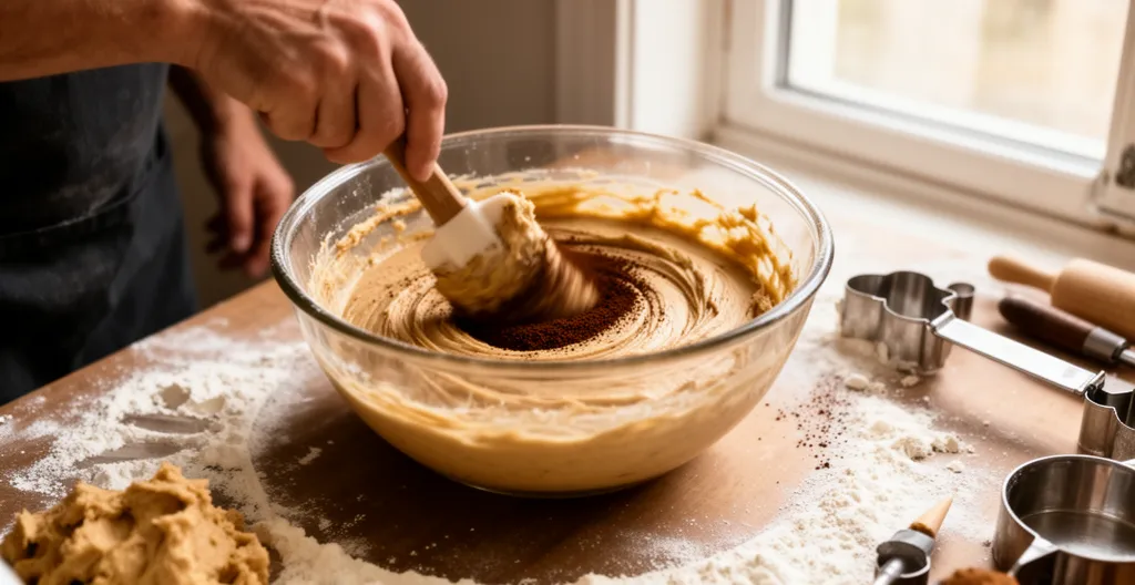 Incorporation du café dans une pâte à gâteau, spatule en mouvement